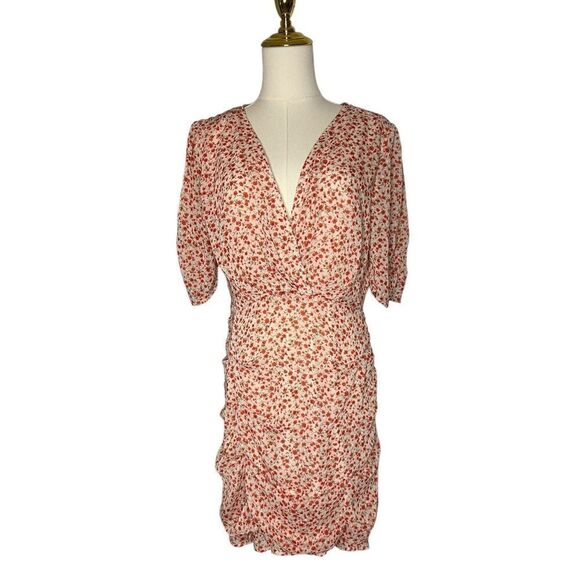 Lulu’s Women’s Large Send a Sonnet Dress Pink Floral Ruched Short Sleeve NEW - Picture 4 of 11